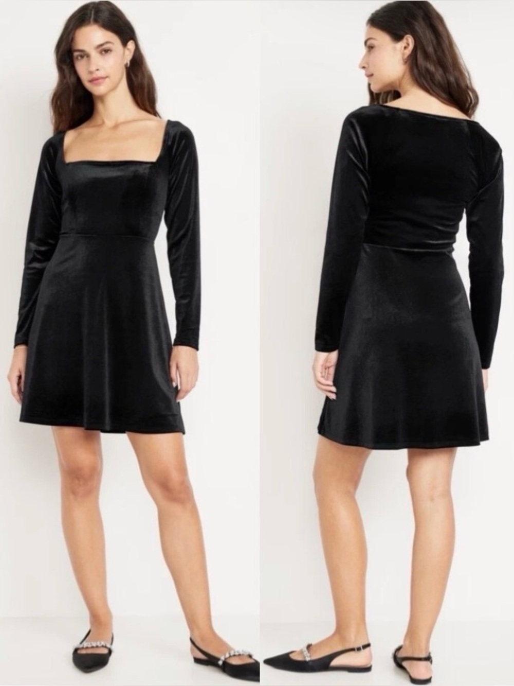 Old Navy Witchy Black Stretch Velvet Scoop Neck Long Sleeve Dress Large
